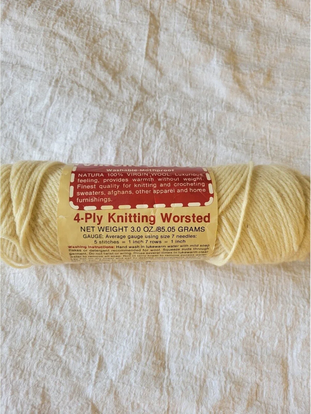 Vintage National Yarn Crafts 100% Virgin Wool 4 Ply Worsted Yarn Ecru 415 3...